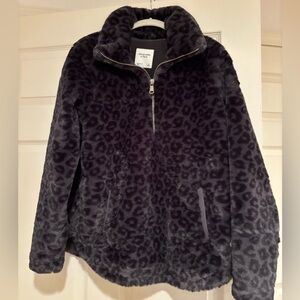 Abercrombie & Fitch fuzzy faux fur leopard quarter zip